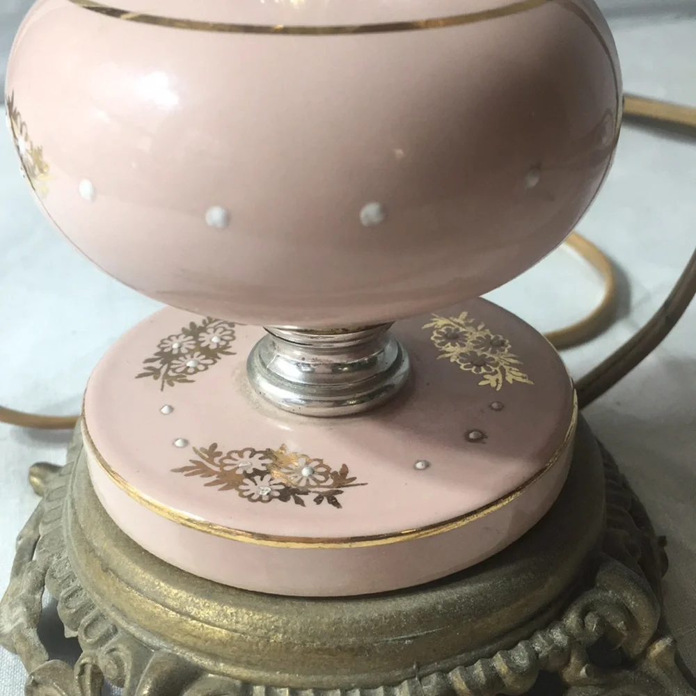 Vintage pink China/lucite tall table lamp.